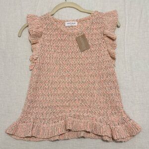 vestique Pink Peach Knit Ruffle Sleeve Sweater Top